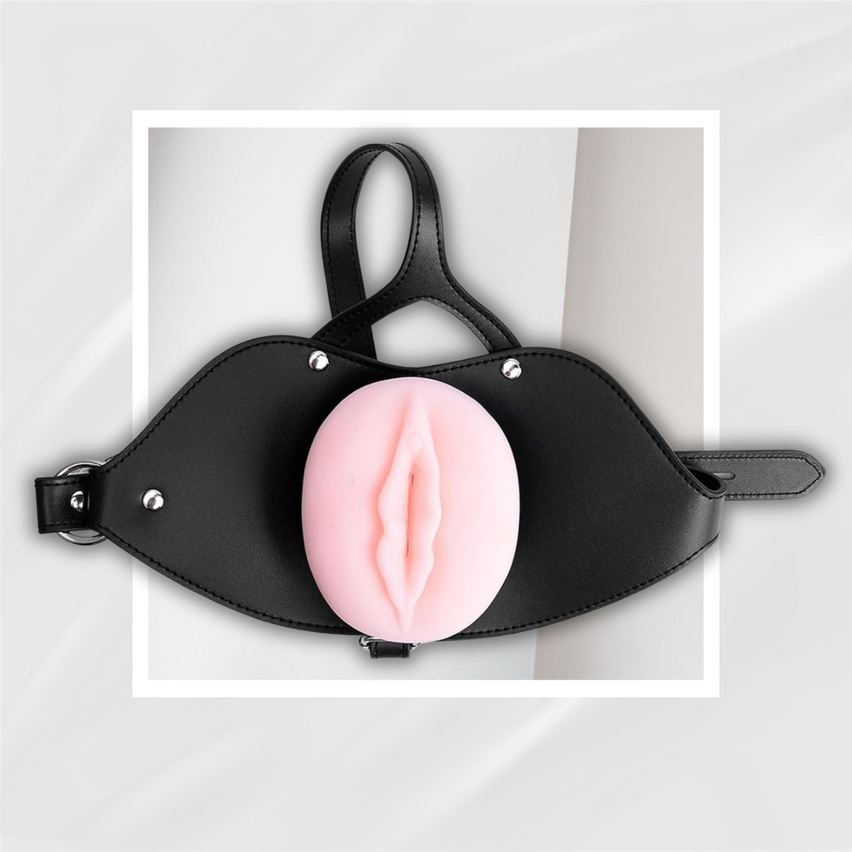 DarkDevotion Head-Mounted Mouth Gag with 3D Textured Insertable Vagina Sleeve