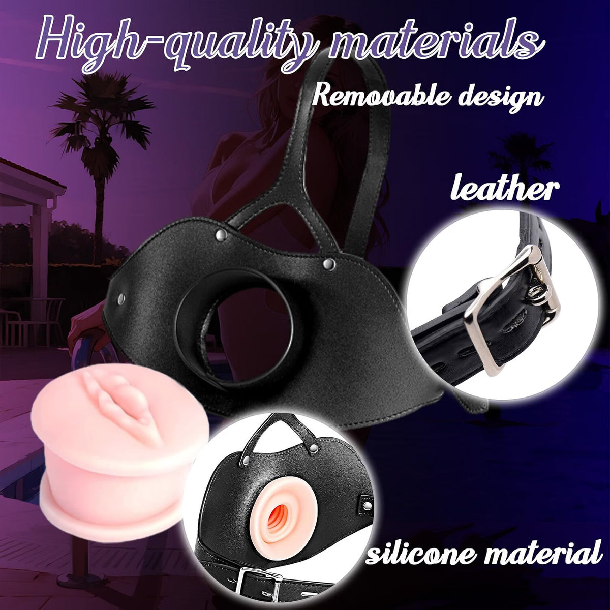 DarkDevotion Head-Mounted Mouth Gag with 3D Textured Insertable Vagina Sleeve