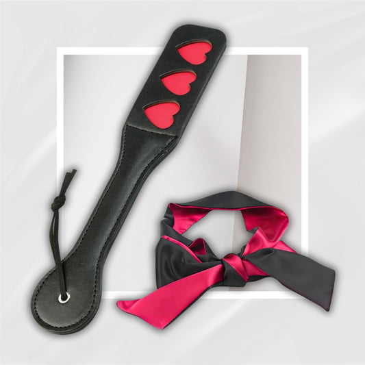 DarkDiscipline Leather Spanking Paddle and Blindfold Set for BDSM