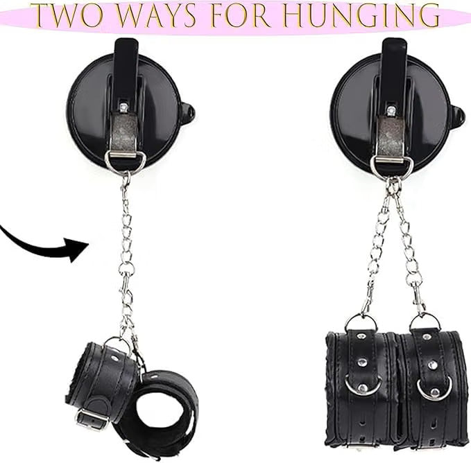 WetRoom BDSM Suction Cup Wall Restraint Cuff with Metal Chain