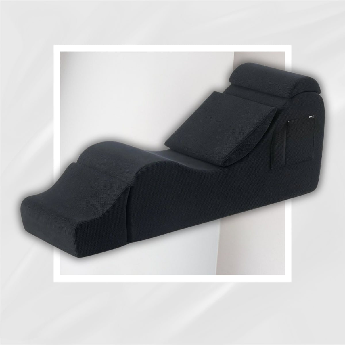 MidnightCurve Black Corduroy Sex Chaise Lounge with Headrest & Footrest