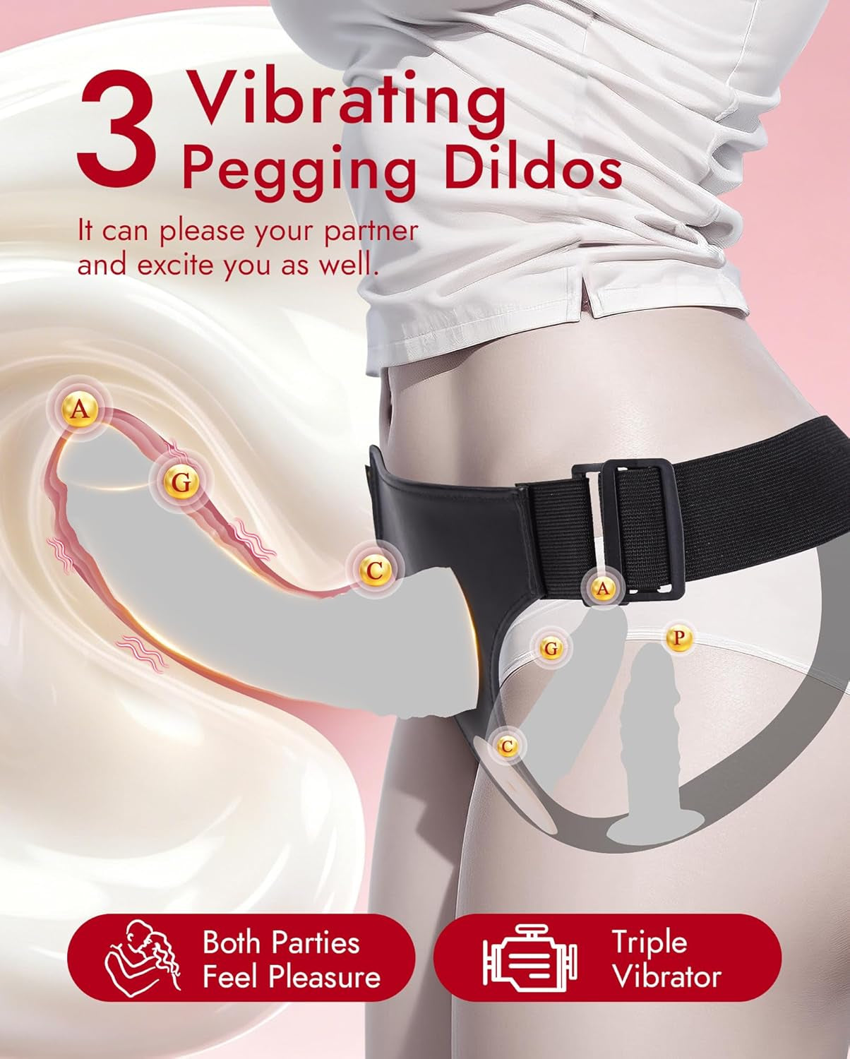 TrioPulse Vibrating Strap-On Set | 3 Dildos, Remote 10 Modes