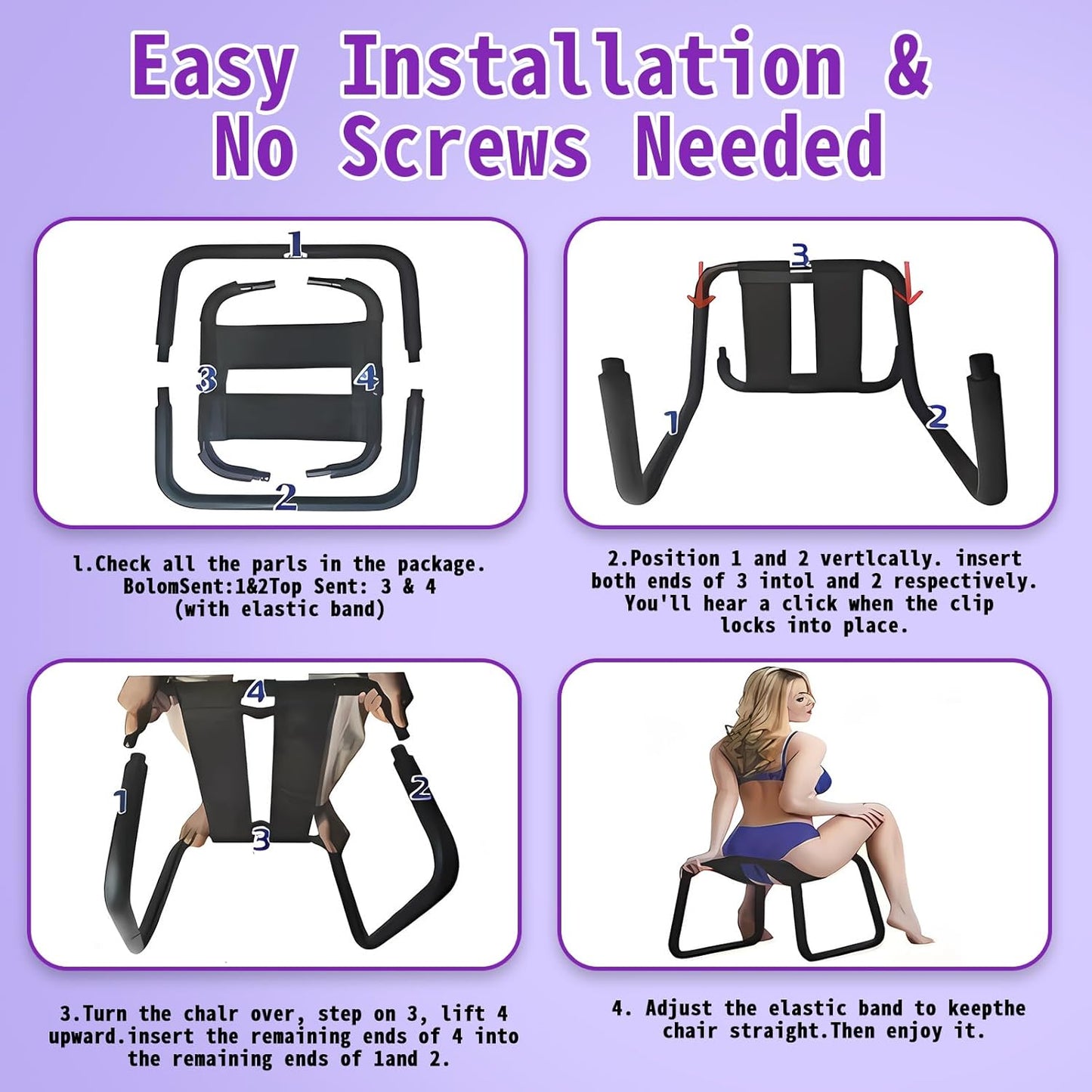 Sex Chair with Elastic Seat – Adjustable Bouncing Sex Stool for Couples, Strong Metal Frame with Flexible Support, Comfortable Sex Furniture for Bedroom Play & Intimate Games