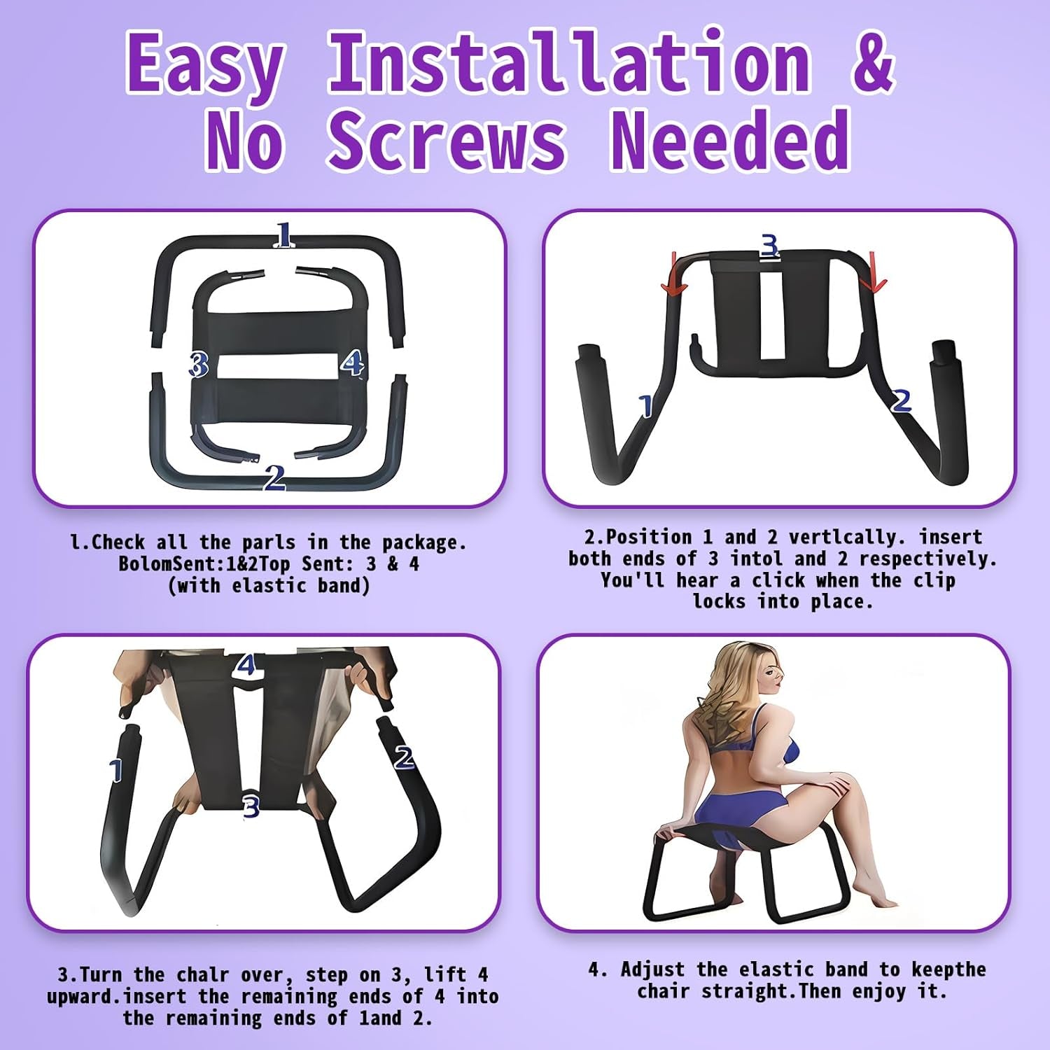 Sex Chair with Elastic Seat – Adjustable Bouncing Sex Stool for Couples, Strong Metal Frame with Flexible Support, Comfortable Sex Furniture for Bedroom Play & Intimate Games
