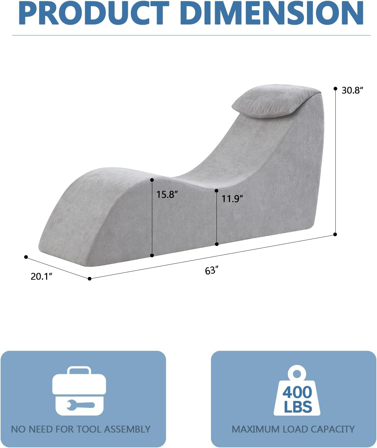 Yoga Chair Lounge for Adult, Yoga Lounge Chair，Ergonomic Chaise Lounge Chair,Chaise Lounge Indoor， Head Pillow，Perfect for Stretching, Massage, and Relaxation, Used in Living Room, Bedroom（Grey）
