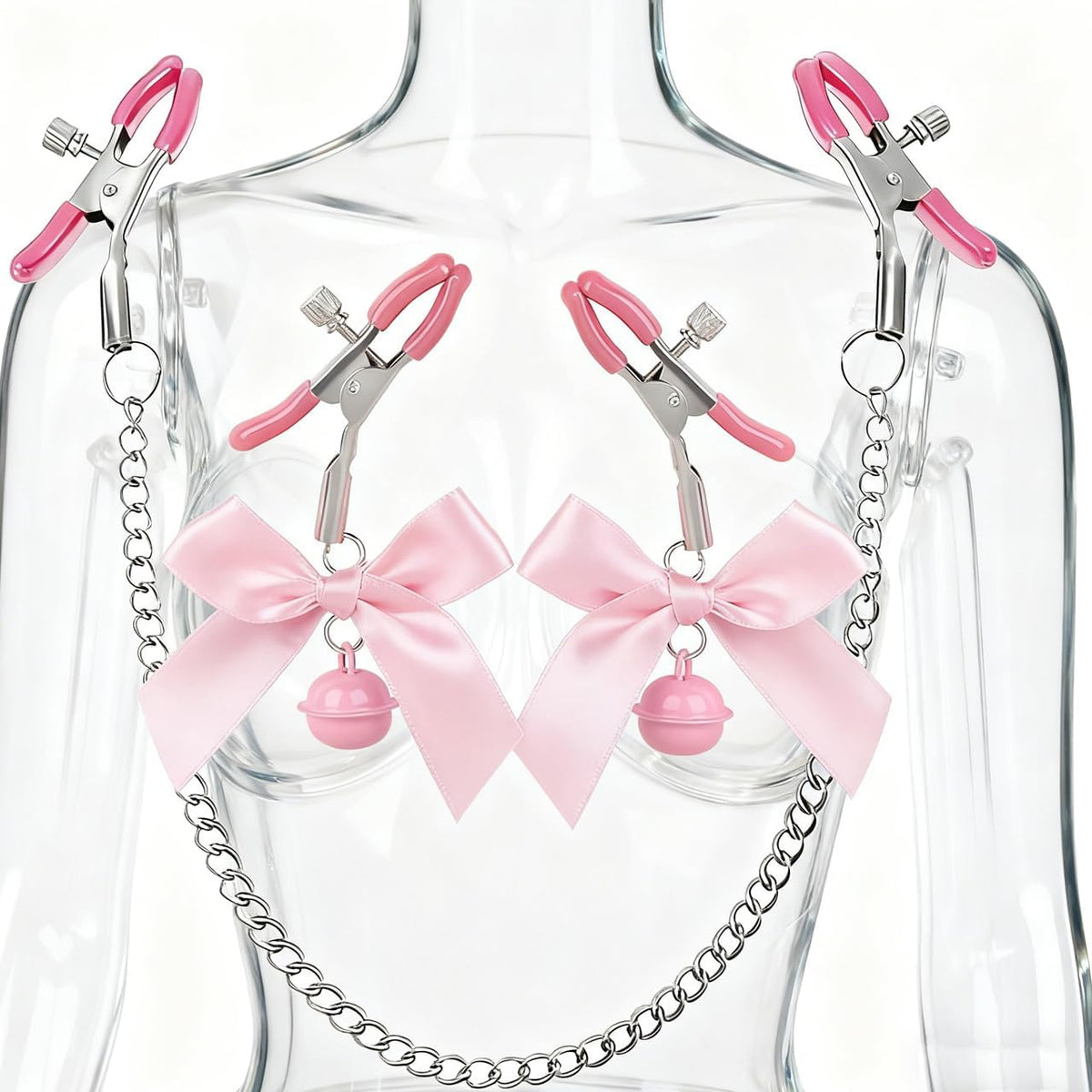 EuphoricTrinity Adjustable Nipple Clamps with Chain, Bows and Bells
