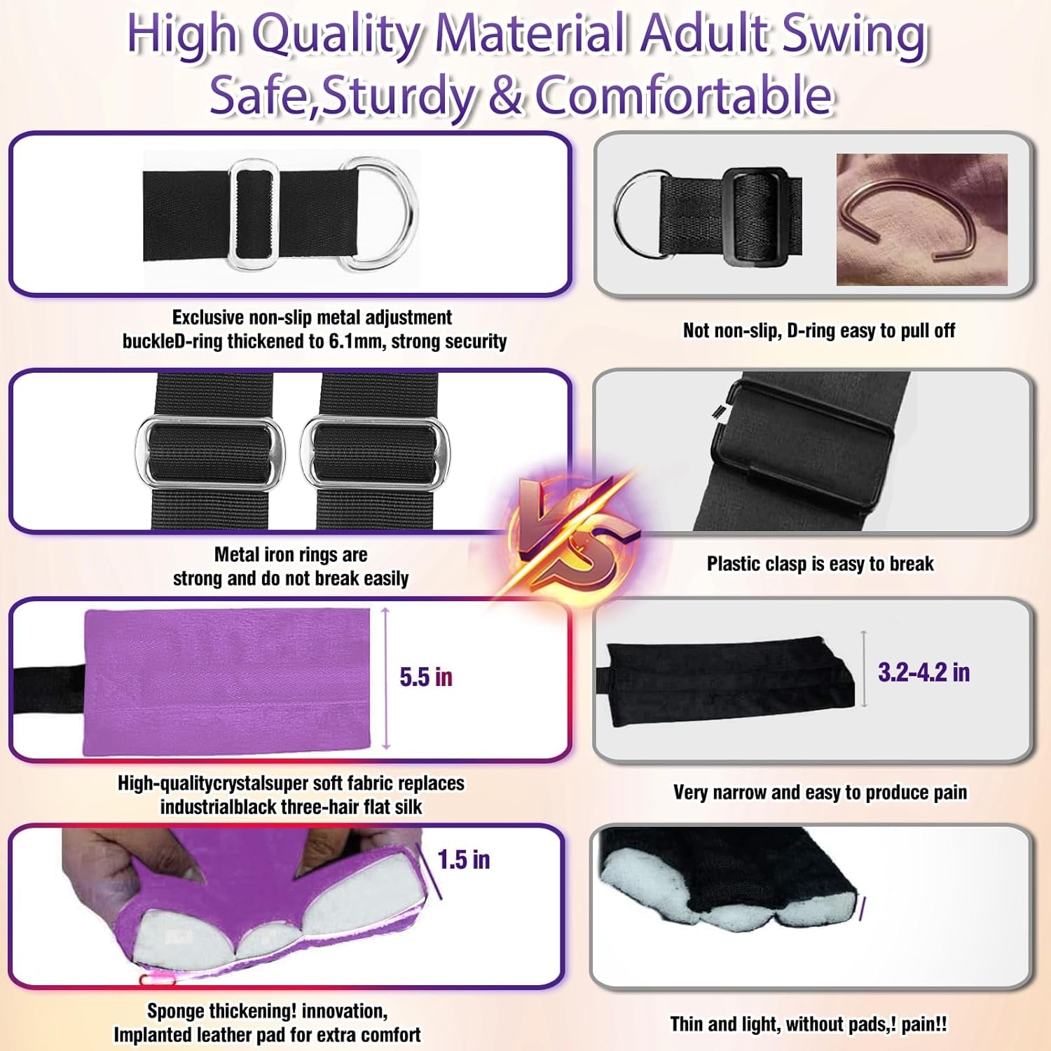 Sex Swing, BDSM Sex Toys Adult Sex Swings with Hanging Door Straps Widened Thick Padding Hardware Buckles Adjustable Sling, Sex Furniture Kinky Sex Toys for Couples Adult Hold to 800 Lbs