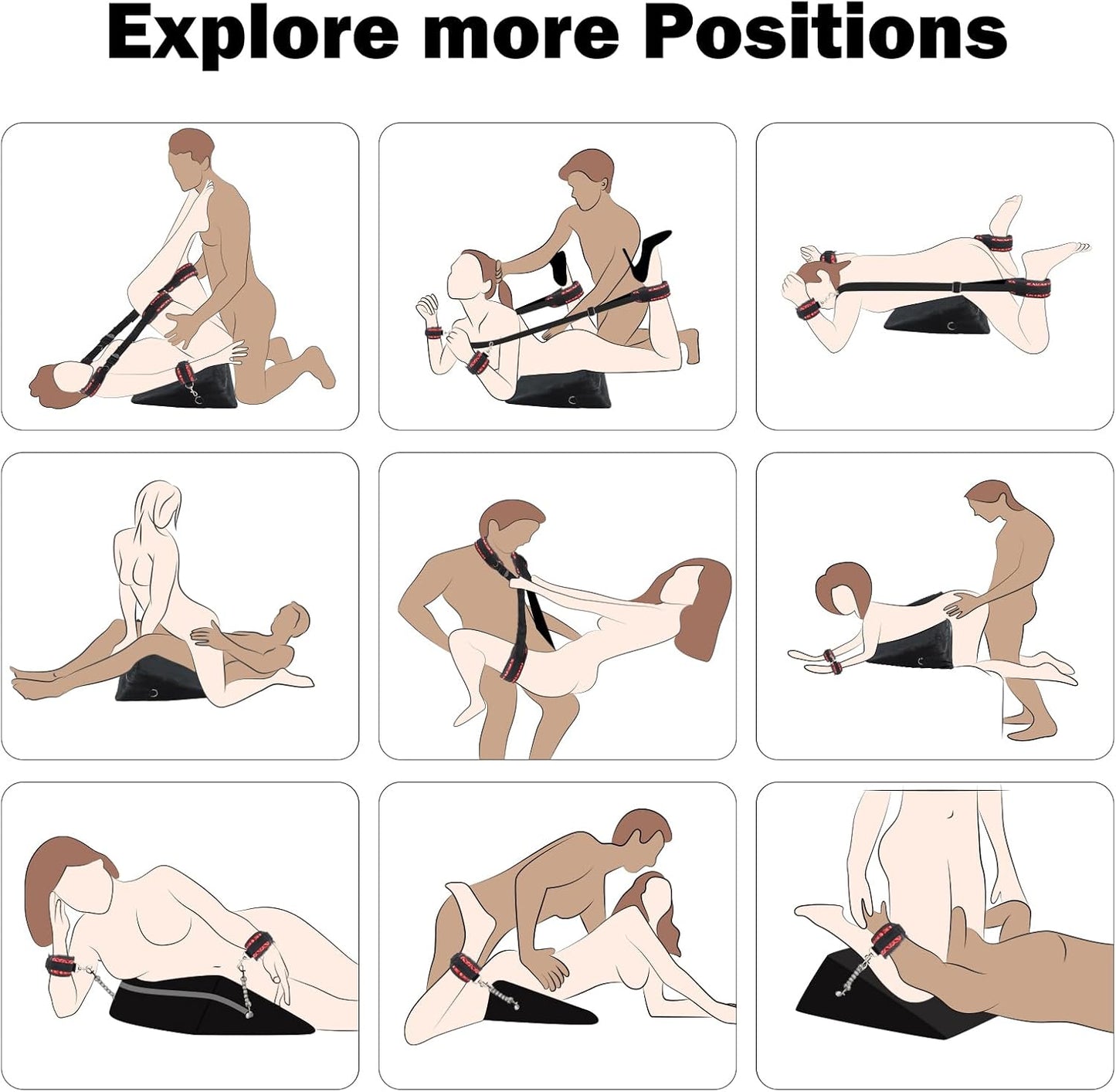 BDSM Sex Toys Set – 24" Sex Pillow with Adjustable Straps, Bondage Position Cushion for Deep Penetration, Multifunctional Foam Support Sex Furniture for Couples, Adult Toy for Men Women