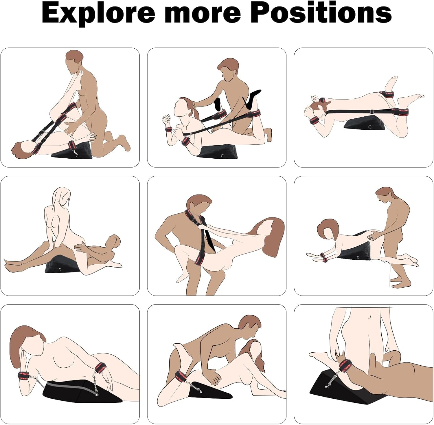 BDSM Sex Toys Set – 24" Sex Pillow with Adjustable Straps, Bondage Position Cushion for Deep Penetration, Multifunctional Foam Support Sex Furniture for Couples, Adult Toy for Men Women