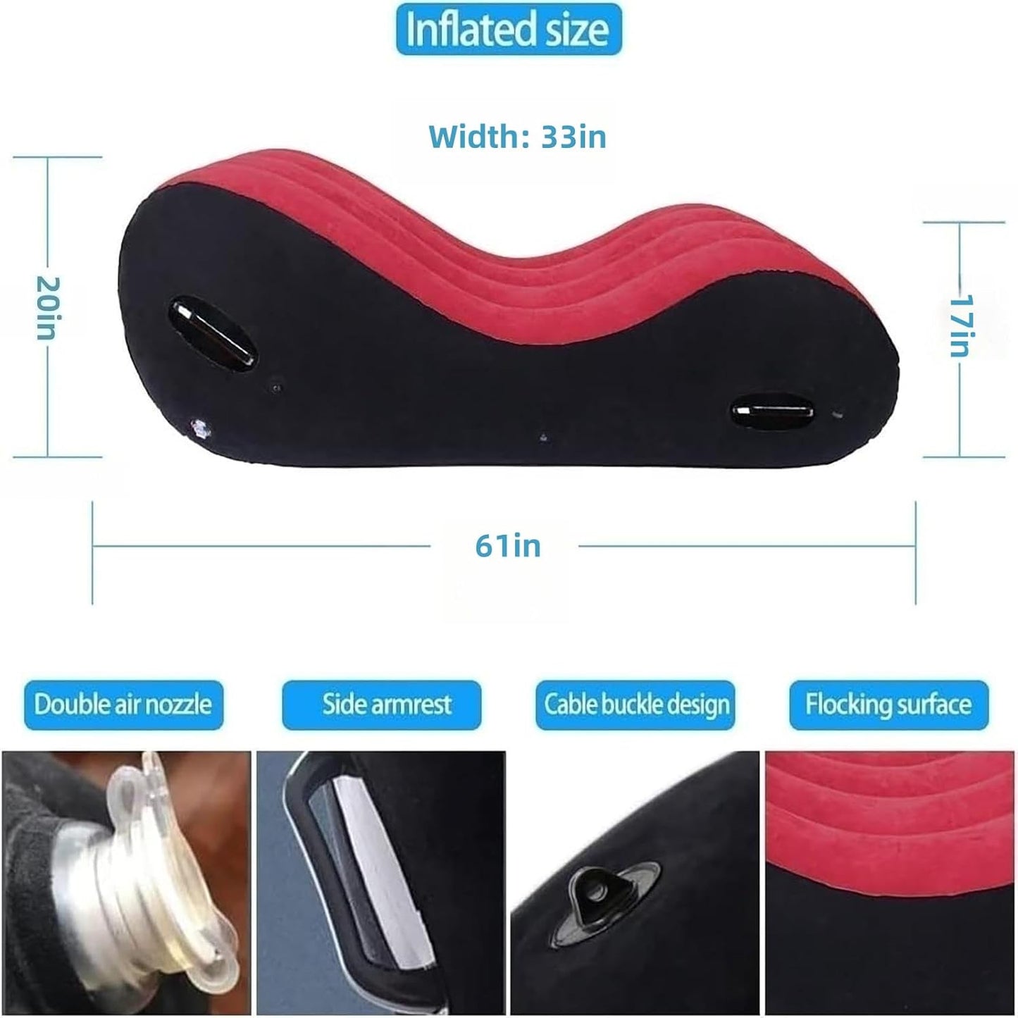 Sex Sofa Inflatable Sex Bench for Lovers Sex Position Aid Magic Sofa Sex Lounge Portable Body Pillow Multi-Functional Pillow Furniture BDSM Erotic Products Adult Game Toys for Couples (Red)