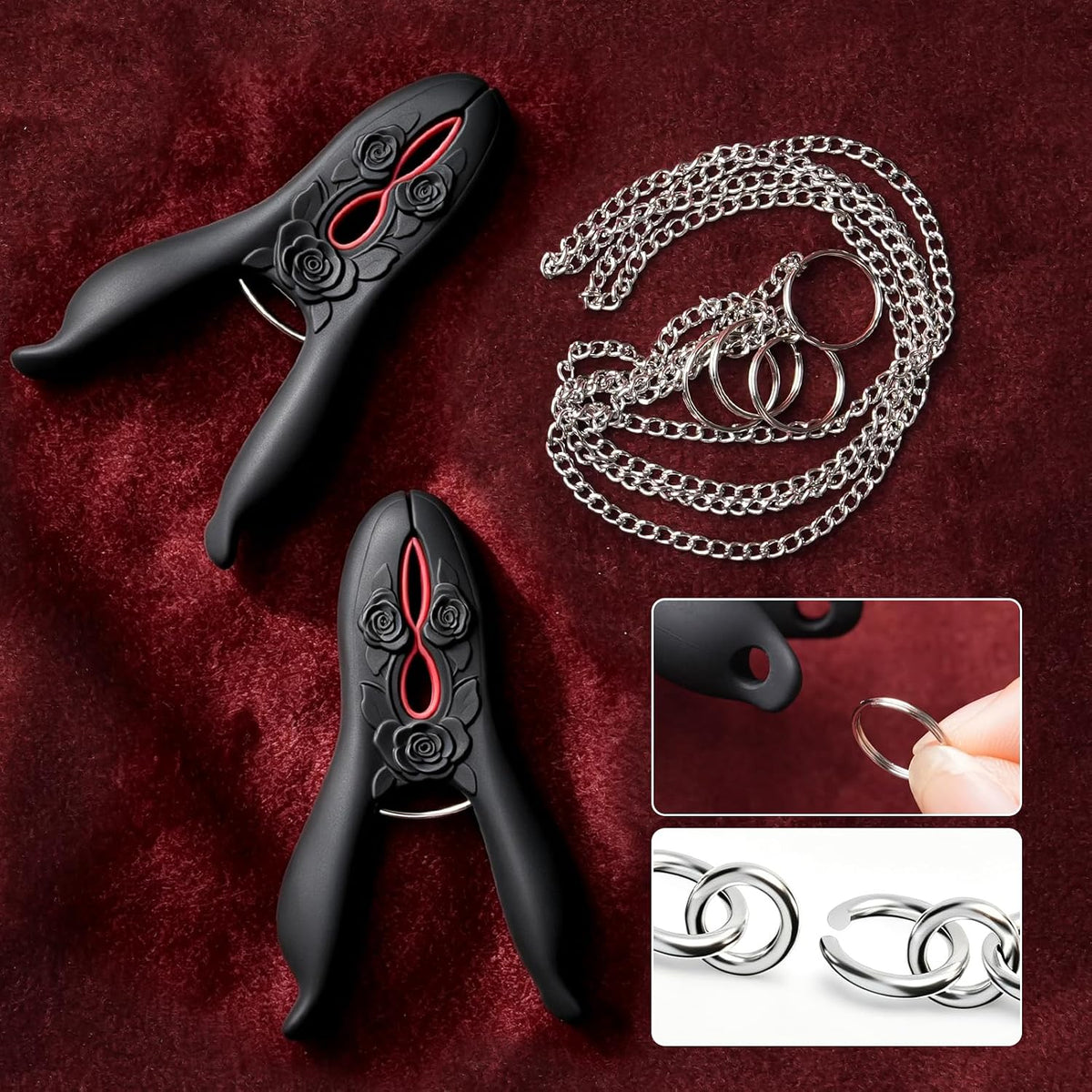 BlackRose BDSM Nipple Clamps with Silicone Pads and Metal Chain