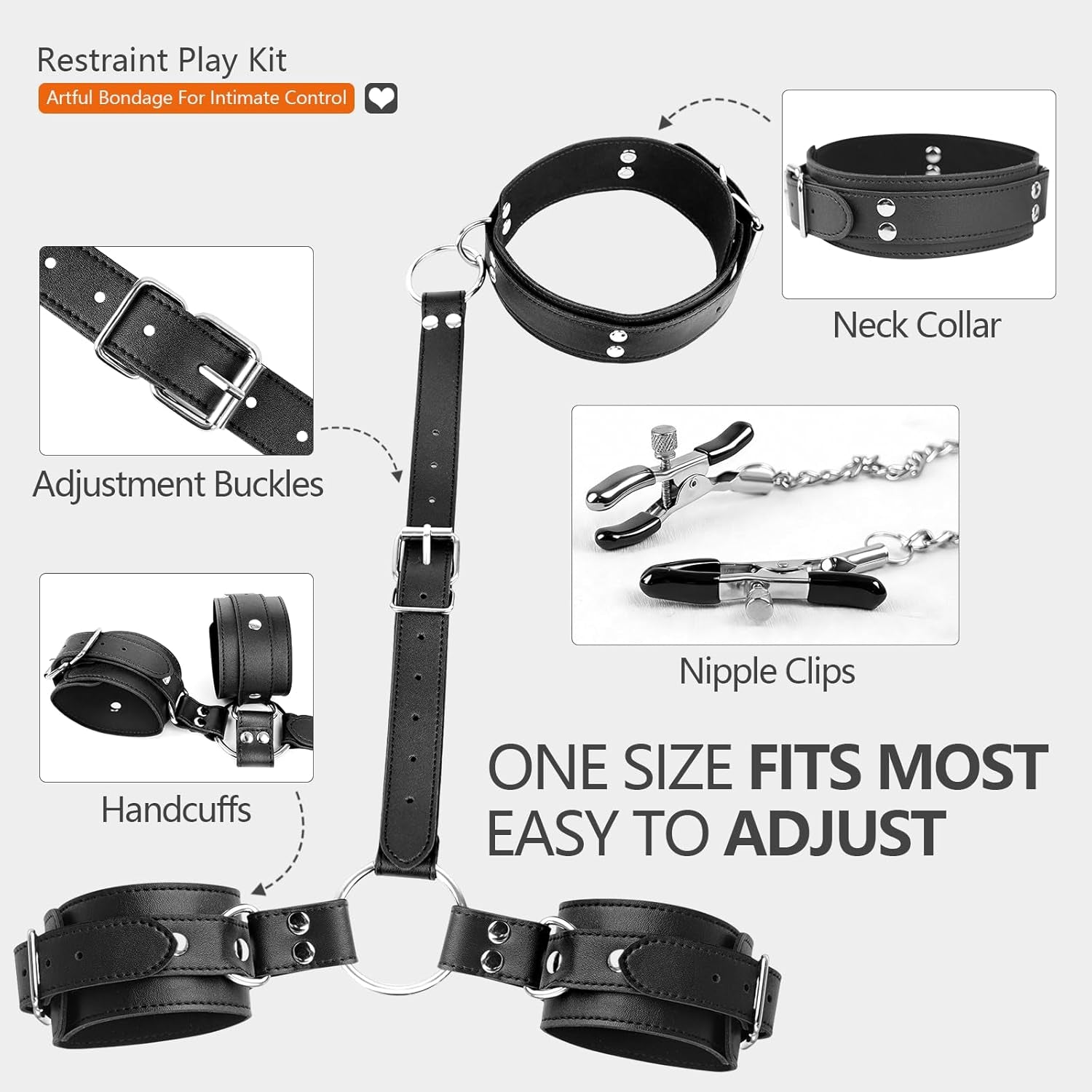 NightClaim BDSM Collar Restraint Set with Clamps