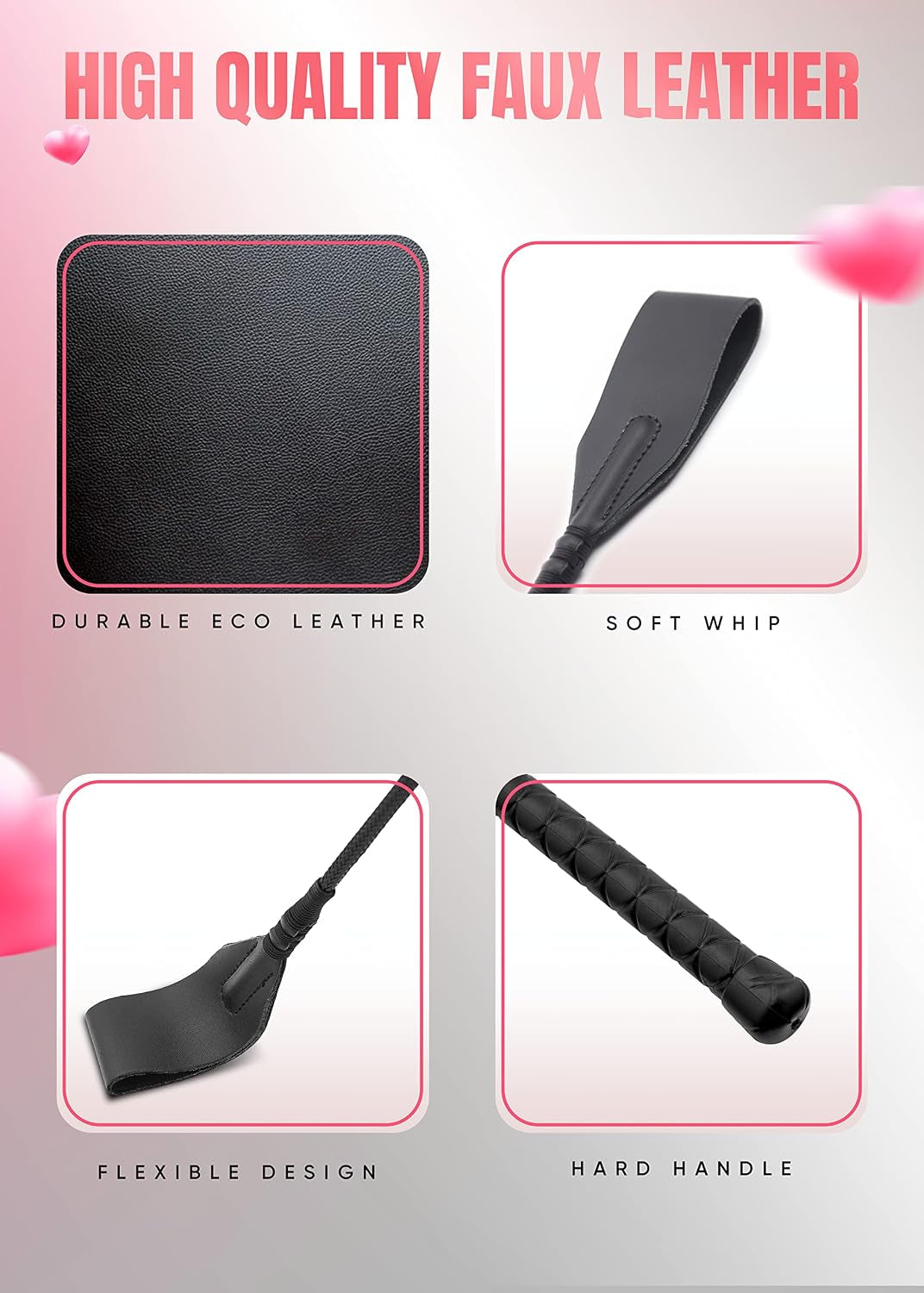 TwoTongues BDSM Starter Kit with 18 Inch Whip and 27 Inch Flogger