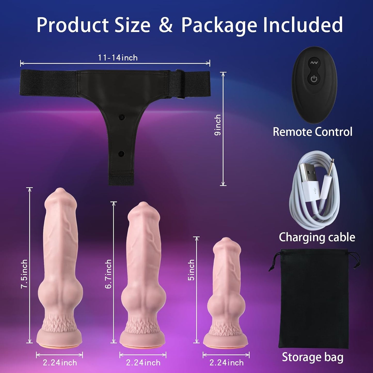 FeralTrio Vibrating Knot Strap-On Set | 3 Dildos, Remote