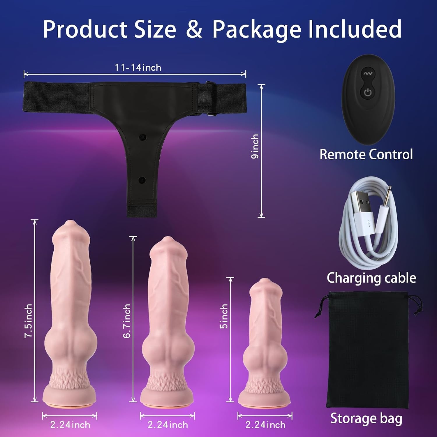 FeralTrio Vibrating Knot Strap-On Set | 3 Dildos, Remote
