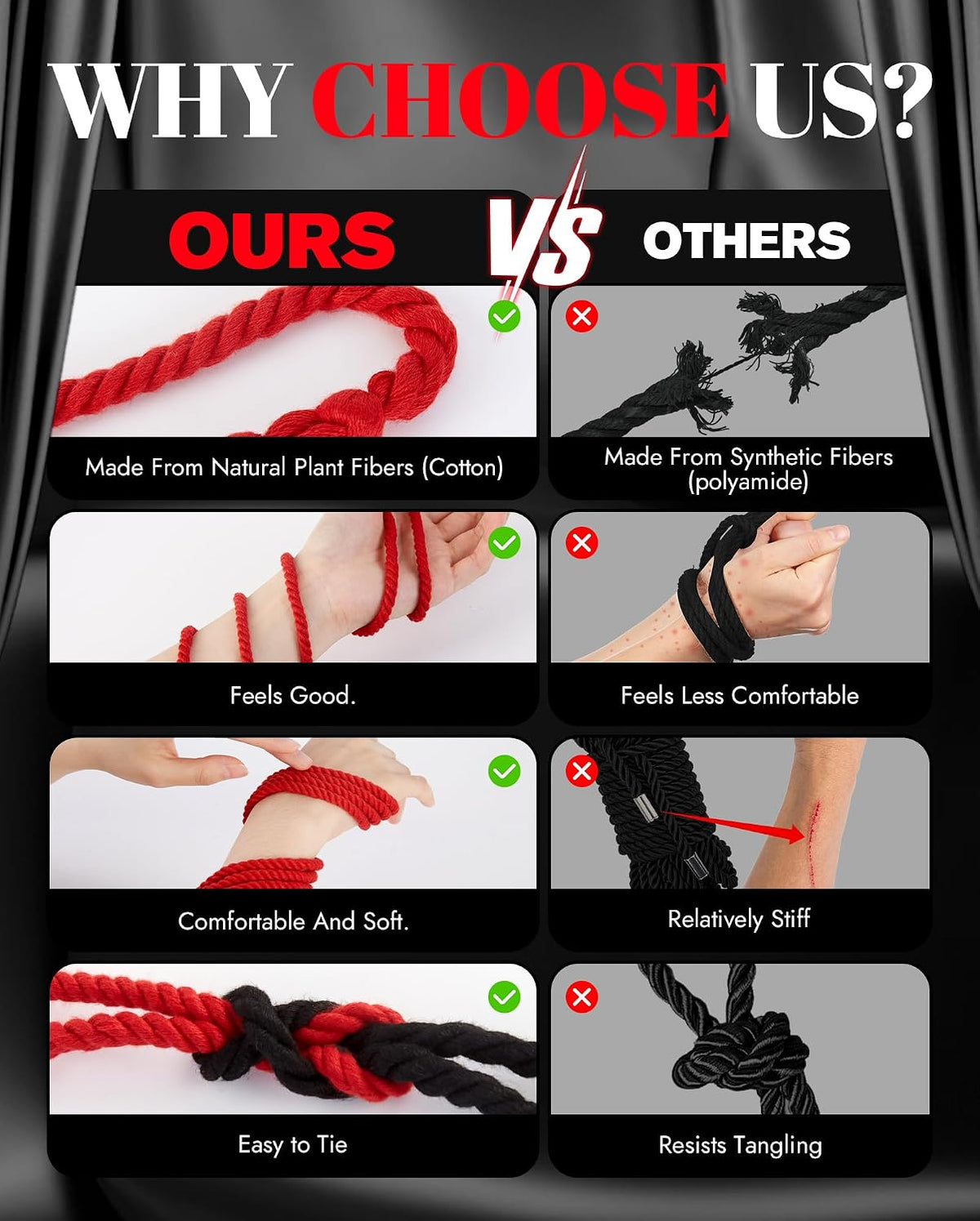 CrimsonKnot Soft Cotton Shibari Bondage Rope in Red, 32 Feet, 3 Pack