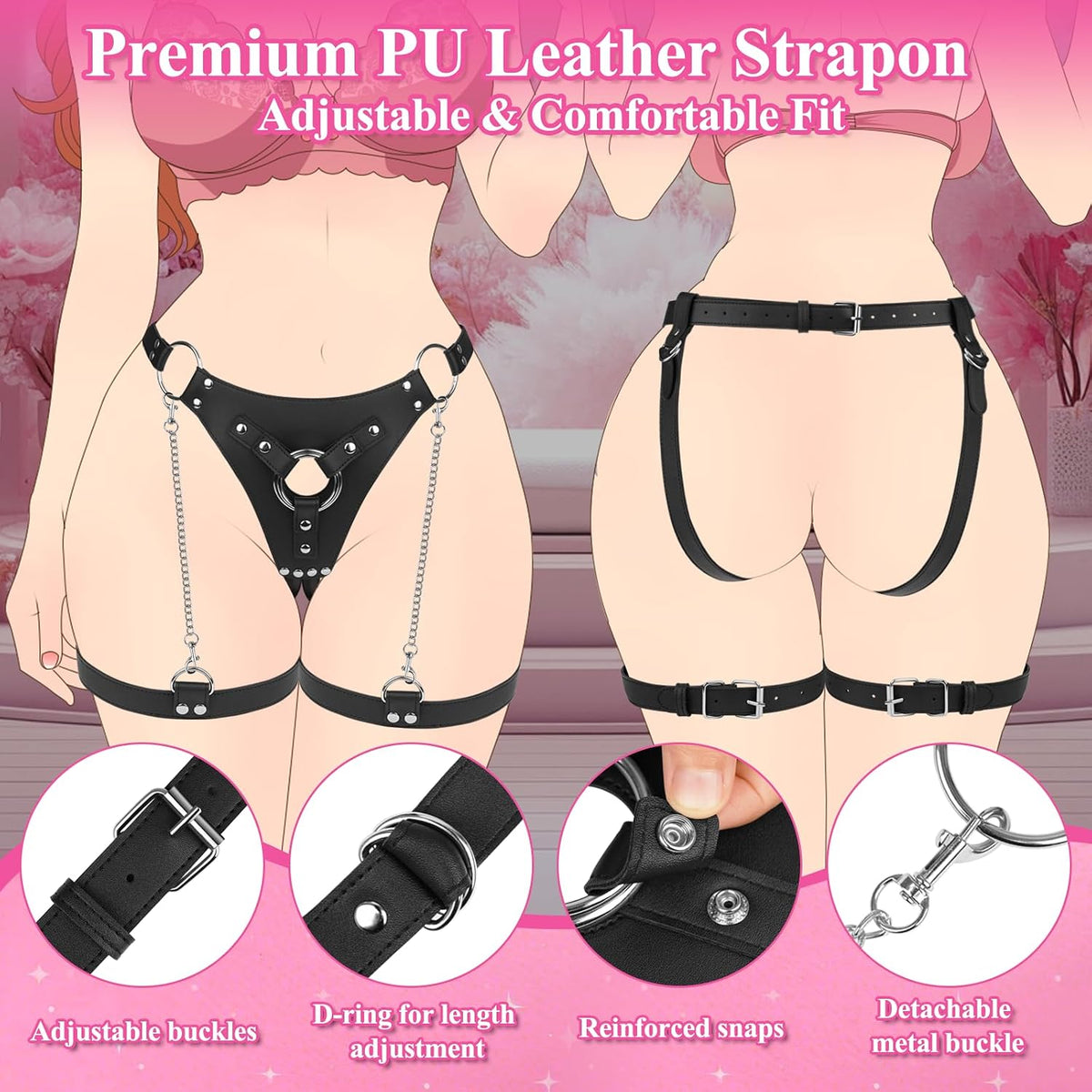 DarkCommand Strap-On Harness with Detachable Thigh Cuffs and Chains