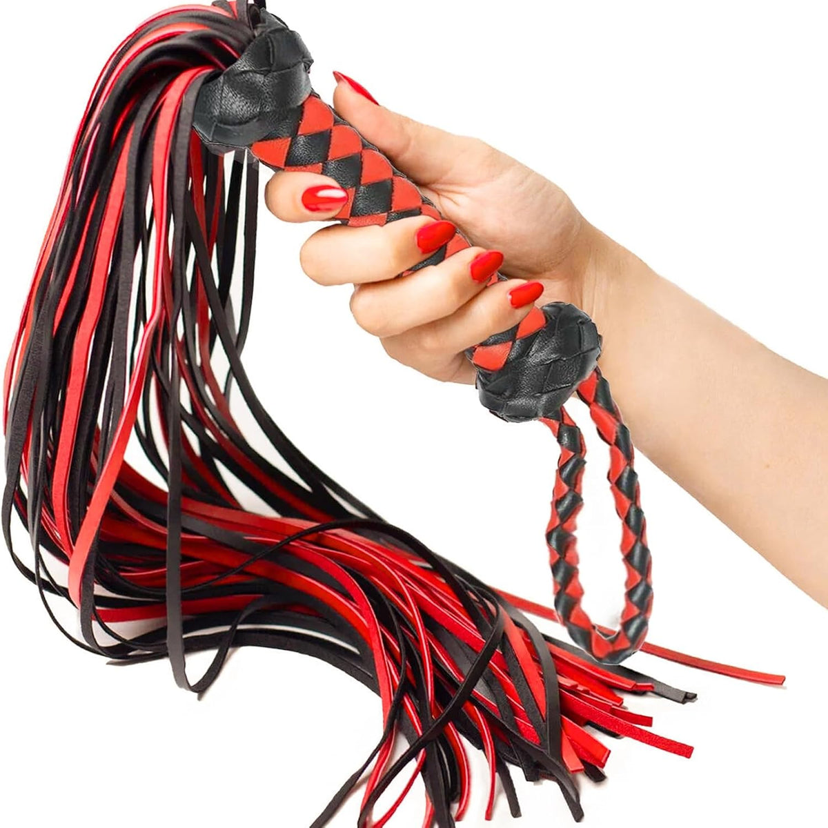 CrimsonLash 23 Inch Faux Leather Flogger Whip in Red and Black