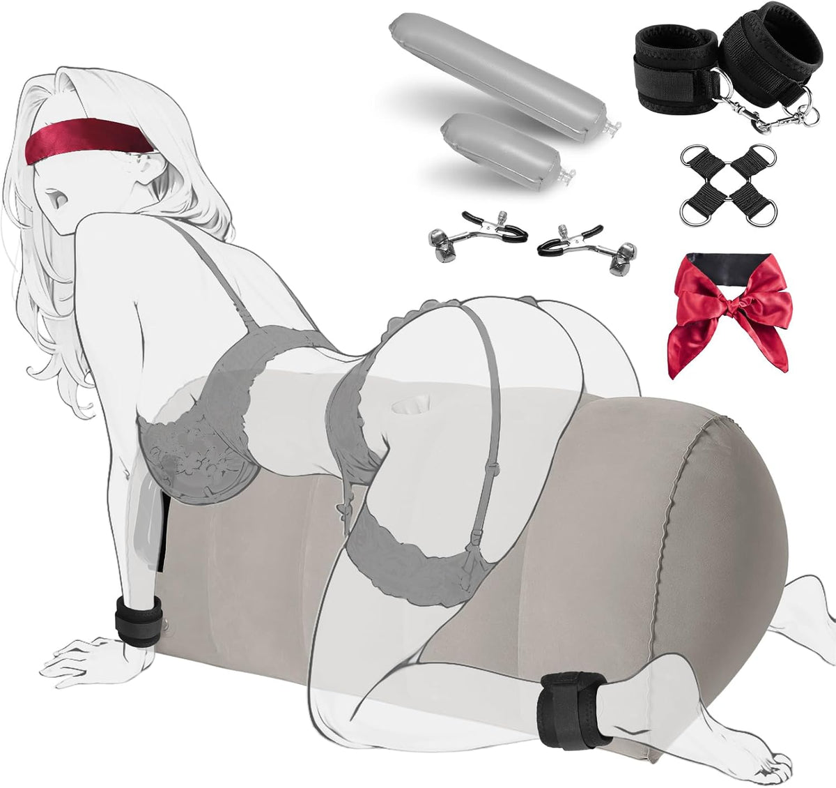 NightPitch Inflatable Sex Pillow with Dildo Mount and BDSM Cuff Kit