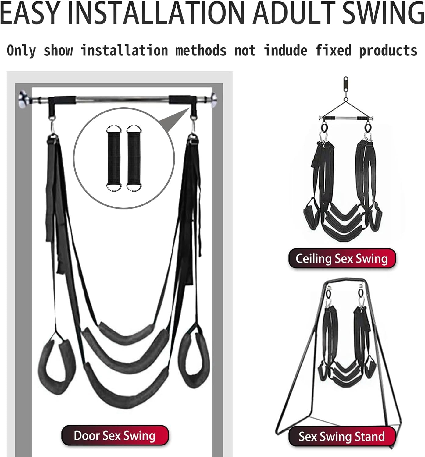 BDSM Sex Swing, Heavy Duty Sex Swings with Door Hanging Straps Adjustable Sex Sling Comfortable Padded Cushion, Bondage Swing Sex Furniture for Couples Sex Toys