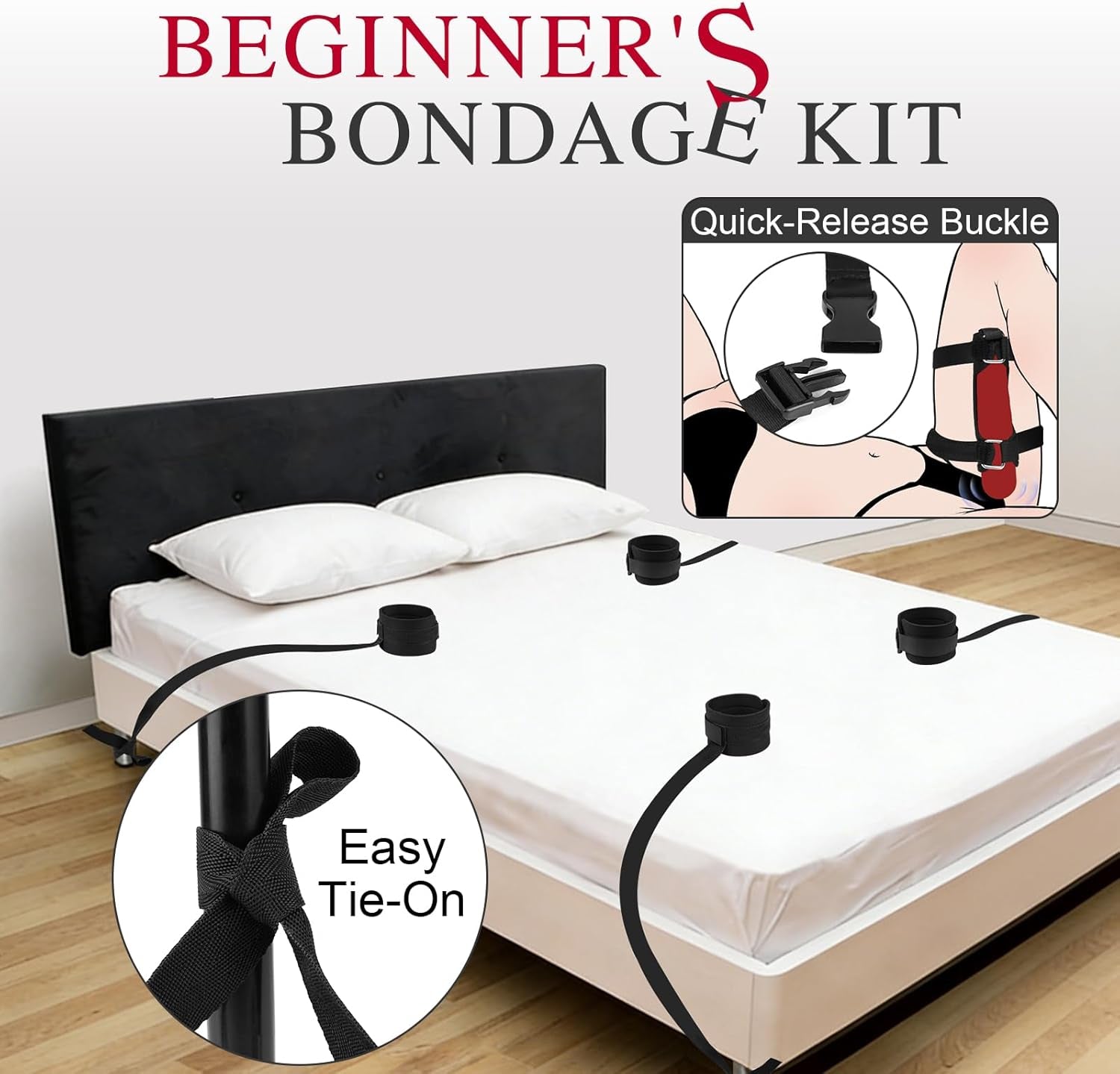 SurrenderSuite BDSM Bed Restraints Set | Wand Holder