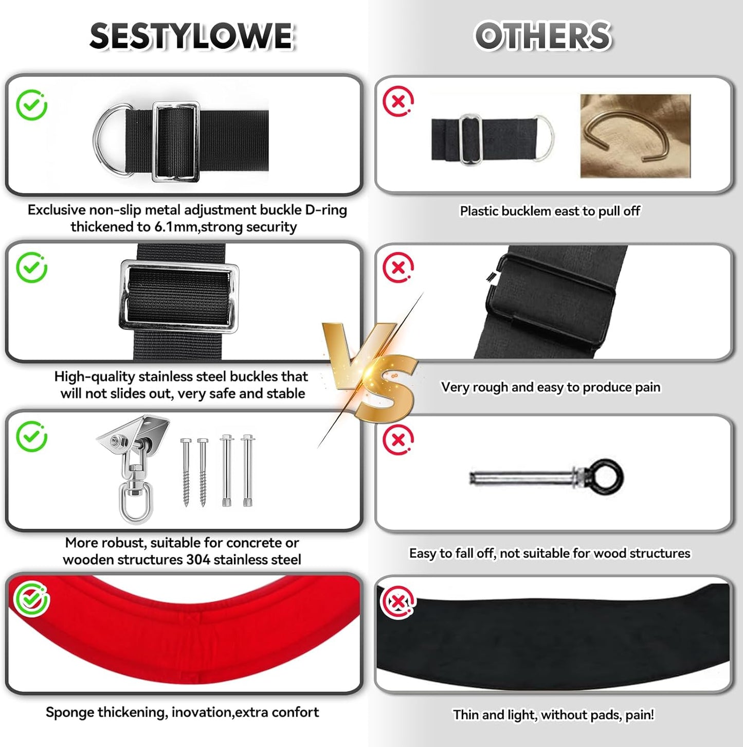 Sex Swing for Couples, 2-In-1 Door & Ceiling Sex Swings with 360° Rotation, Widened Padded Seat & Adjustable Straps for Ultimate Support (Red)
