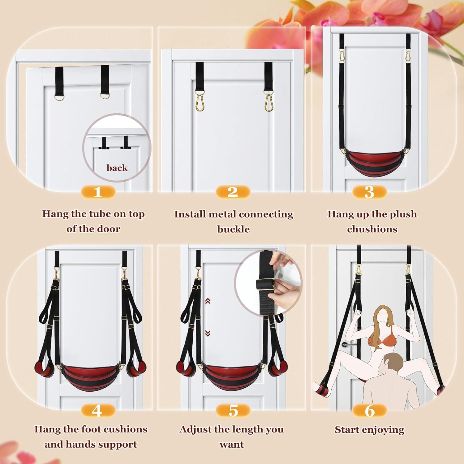 Sex Swing Door BDSM Bondage Thigh Restraints with Adjustable Sex Straps Hardware Buckle Leather Soft Plush Kinky Adult Sex Toys for Men Women Couples