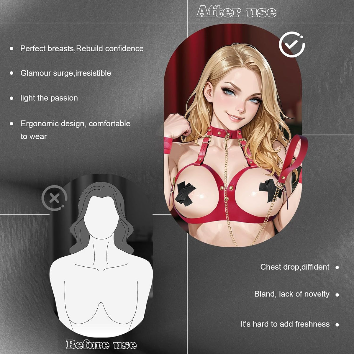 ScarletCage Adjustable Leather Chest Harness with Collar and Cuffs