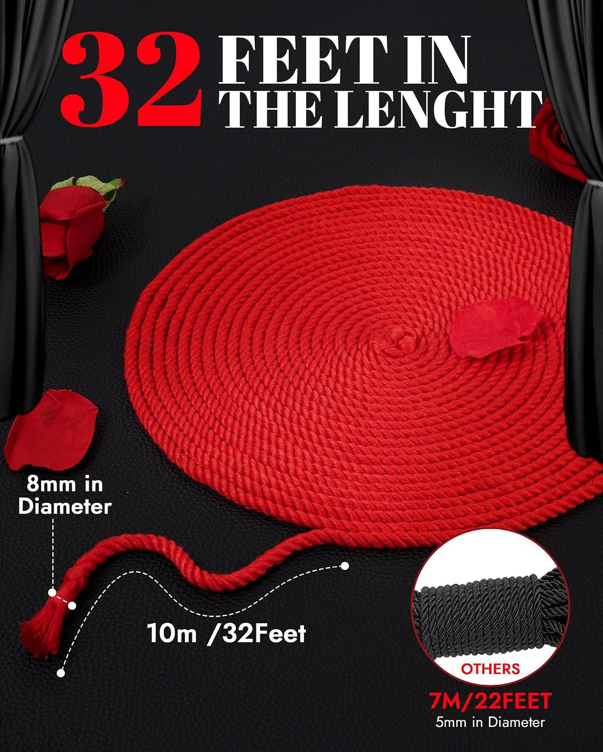 CrimsonKnot Soft Cotton Shibari Bondage Rope in Red, 32 Feet, 3 Pack