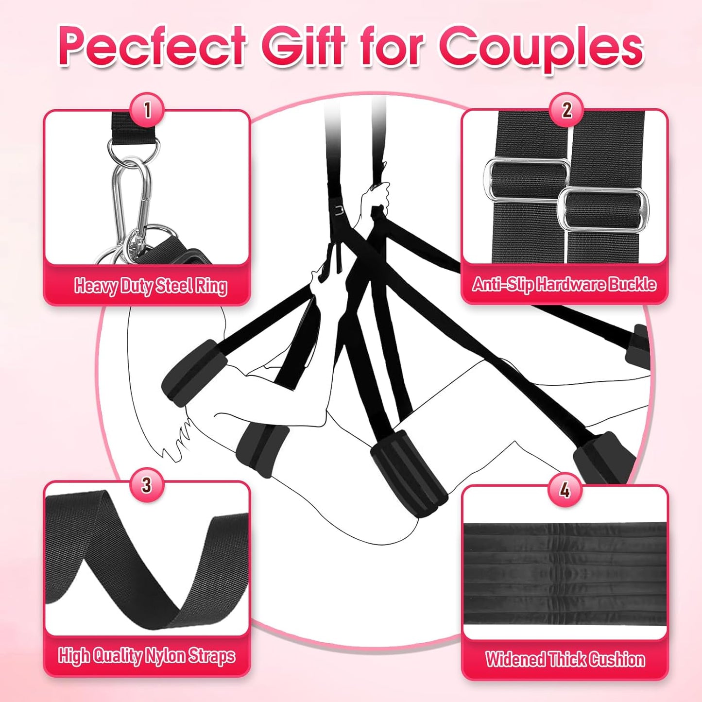 BDSM Sex Swing Sex Toys for Couples Ceiling & Door Sex Swings with Widened Comfortable Seat Adjustable Sex Straps Hardware Buckle, Bondage Sex Furniture for Adult Toys & Game, Holds up to 500 Lbs