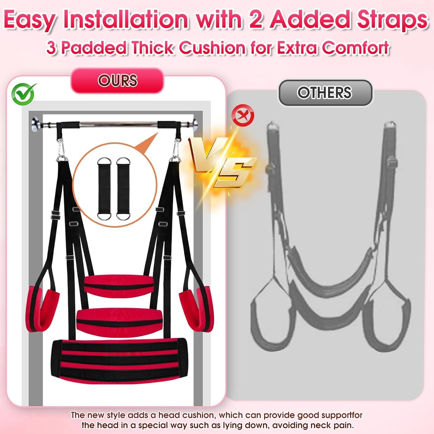 Upgraded Sex Swing BDSM Sex Toys Sex Swings with Door Hanging Straps Widened Thick Cushion Adjustable Sex Sling Hardware Buckle, Door Swing for Adult Sex Toys & Game Red