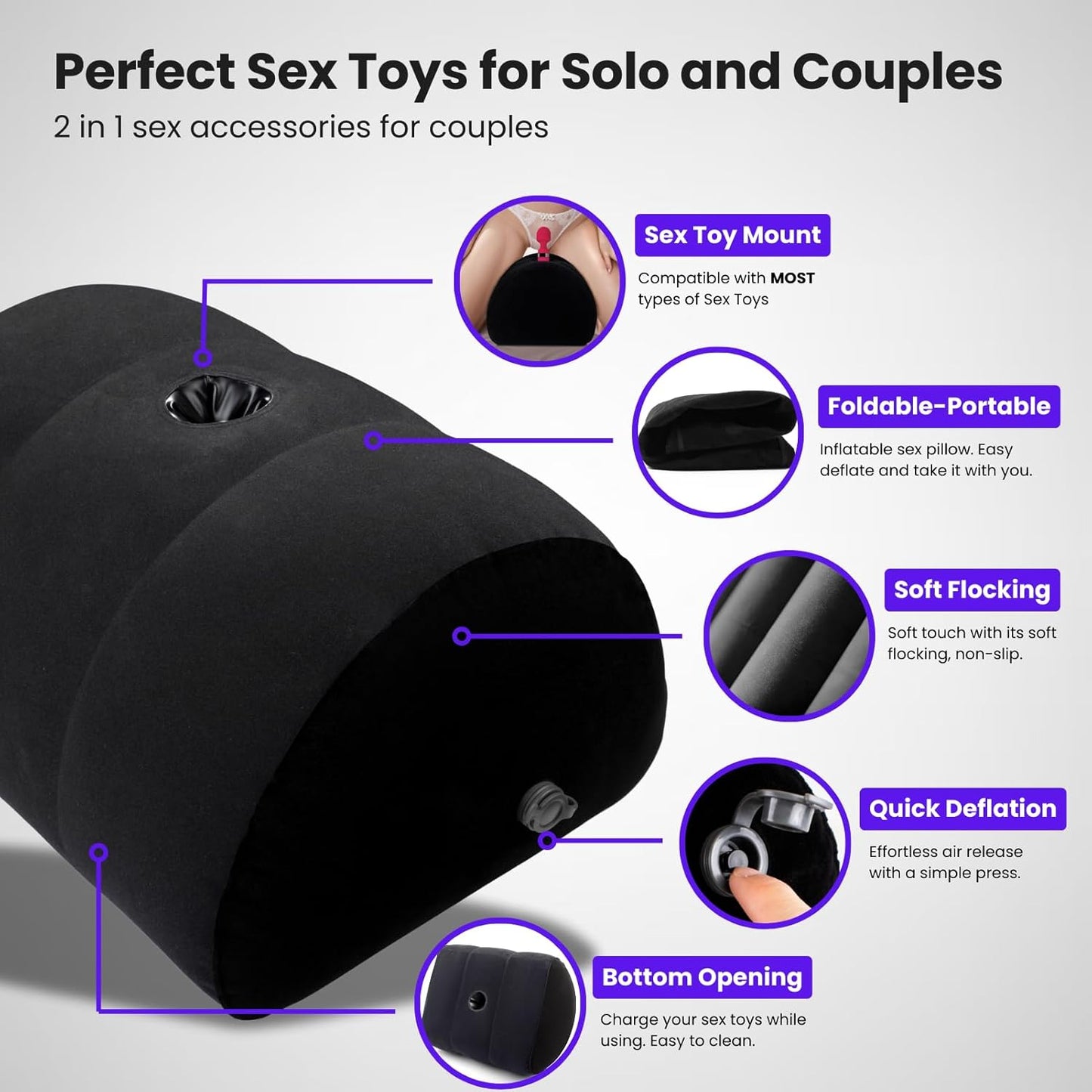 Inflatable Sex Pillow for Couples – Portable Sex Toy Mount & Sex Position Pillow – Compatible with Most Adult Sex Toys – Sex Furniture for Bedroom & Accessories for Couples Design for Solo Play