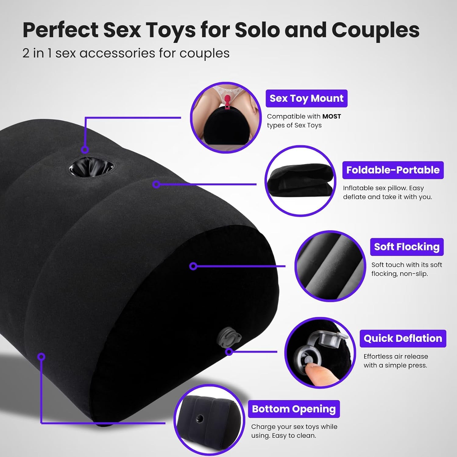 Inflatable Sex Pillow for Couples – Portable Sex Toy Mount & Sex Position Pillow – Compatible with Most Adult Sex Toys – Sex Furniture for Bedroom & Accessories for Couples Design for Solo Play