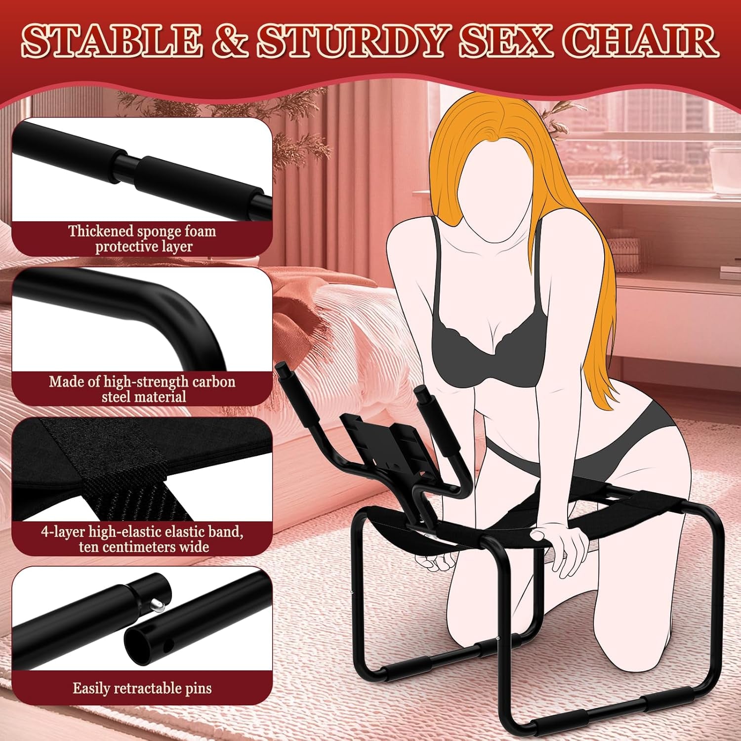 Multifunction Sex Position Enhancer Chair, Sex Stool with Adjustable Handrail&Phone Stand, Easy to Assemble, 350Lbs Weight Capacity, Sex Position Aid Bounced Sex Toys Furniture for Couples Women Men