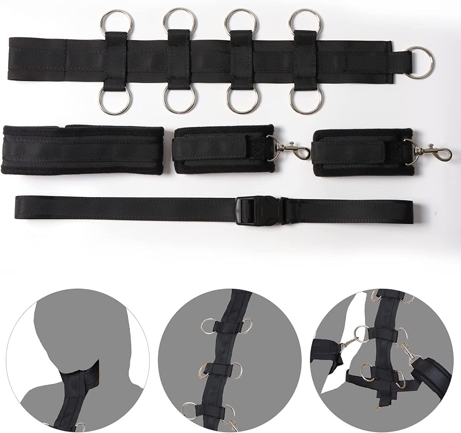 Bondaged Restraints Sex Spreaders Queen Bed Set for Women Submissive Kit Tied up Adult Sex Playing Bed and Handcuffs Tools Neck Collar to Wrist Sex Restraining for Women behind Back Set Sweater R2