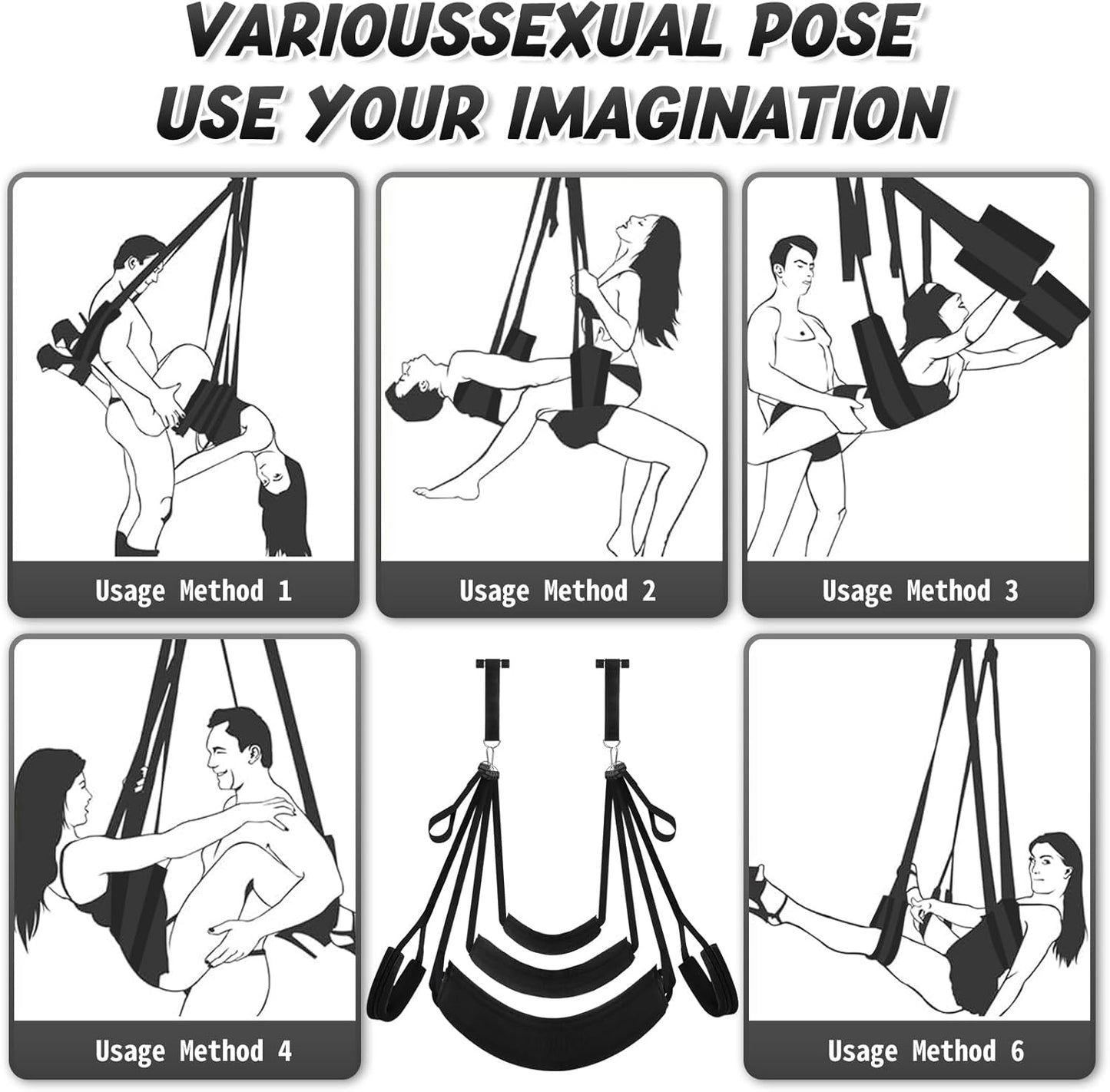 Sex Swing Adjustable BDSM Toys Sex Straps with Super Widened Seat Adjustable Sex Furniture for Women'S Pleasure Adult Sex Games Strong Support up to 800Lbs Sex Toys for Adults-Black