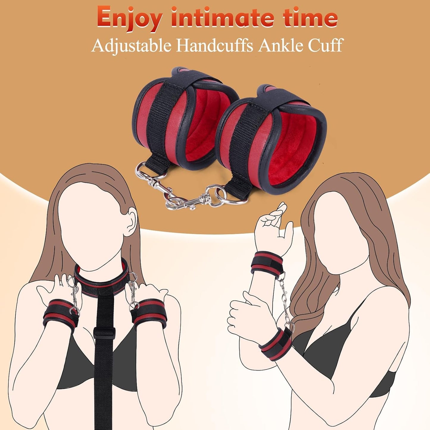 RougeNape Black Red Neck to Wrist BDSM Restraint