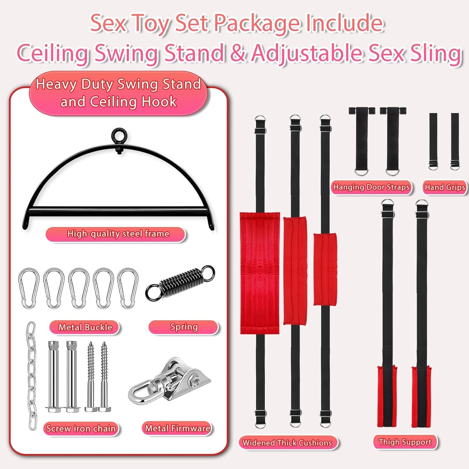Sex Swing BDSM Sex Toys 360° Spinning Indoor Ceiling Sling with Premium Paint Stand Widened Thick Comfortable Padded Swing, Adjustable Hanging Door Sex Swing Set for Couples Adult