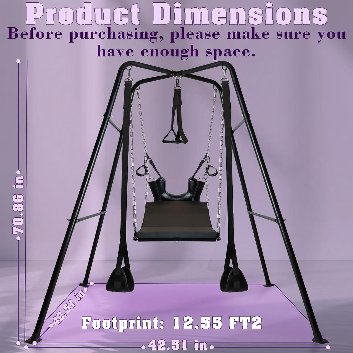 NoirSuspension Freestanding Sex Swing with PU Leather Sling and Bondage Cuffs