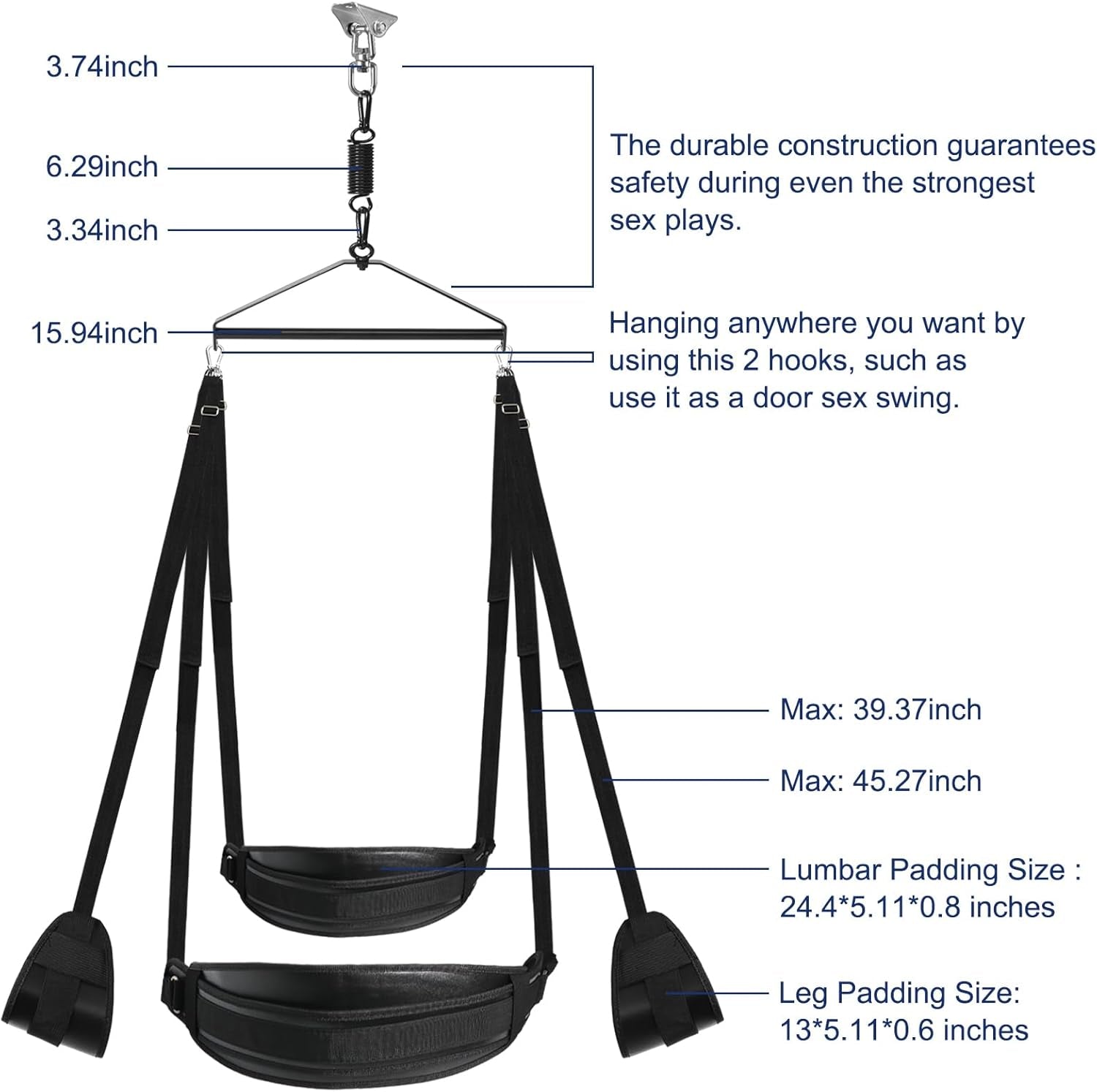BDSM Sex Swing for Couple, Heavy Duty 360 Degree Spinning Indoor Ceiling Swing with Triangle Hanging Apparatus and Adjustable Slings Soft Pads, Adult Sex Toys Sex Furniture, Holds up to 800 Lbs