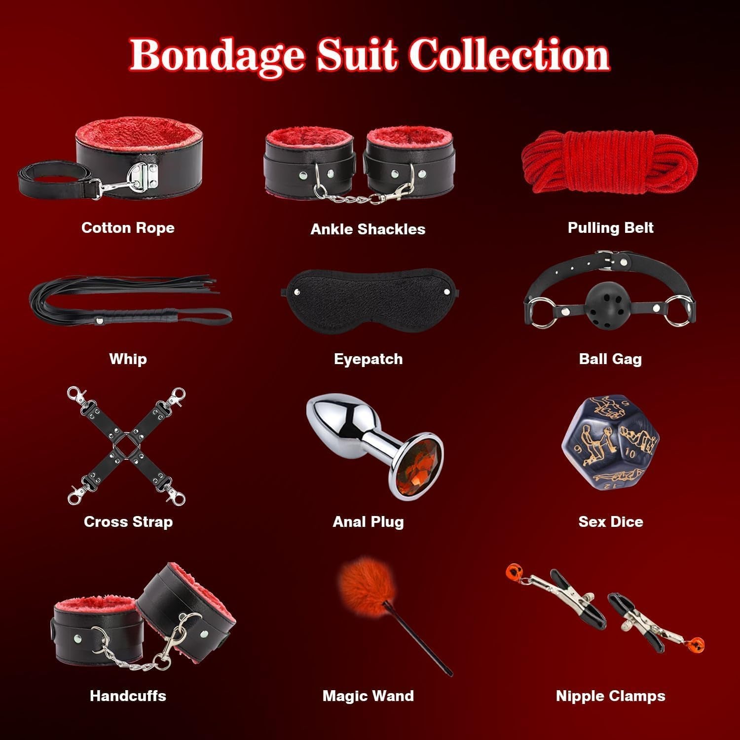 BDSM Couples Sex Toys Bondage - 12 Pcs Kit Bondage Restraint Gear and Accessories Set Adult Toys for Women and Man