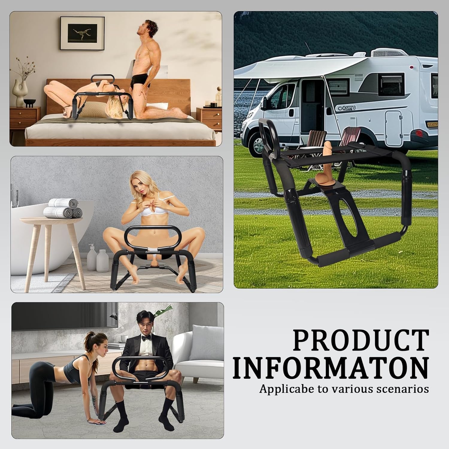 Sex Chair Adjustable Height Sex Bench Bouncing Mount Sex Stool Weightless Position Bouncer Chair with Handrail and Dildo Stainless Portable Elastic Chairs BDSM Sex Novelty Toy for Adult Game (Black)