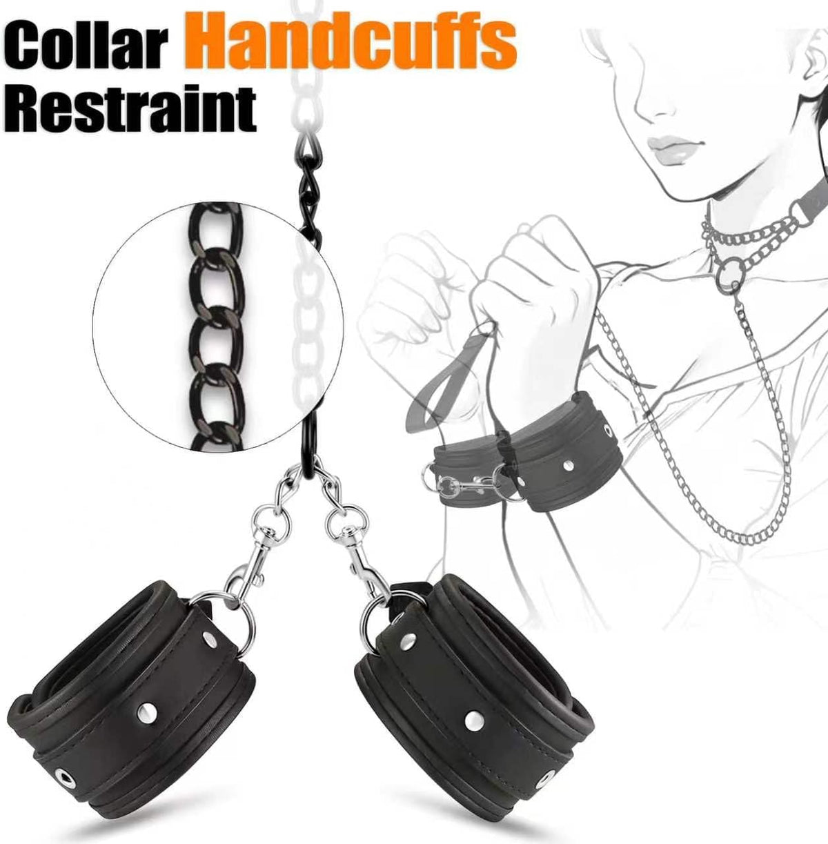 BDSM Adult Anal Hook Sex Bondage Restraints Set， Couples Sex Toys with Leather Chain Leash Collar, Metal Anal Trainer and Adjustable Harness BDSM Kit Adult Sex Toys for Men or Womens