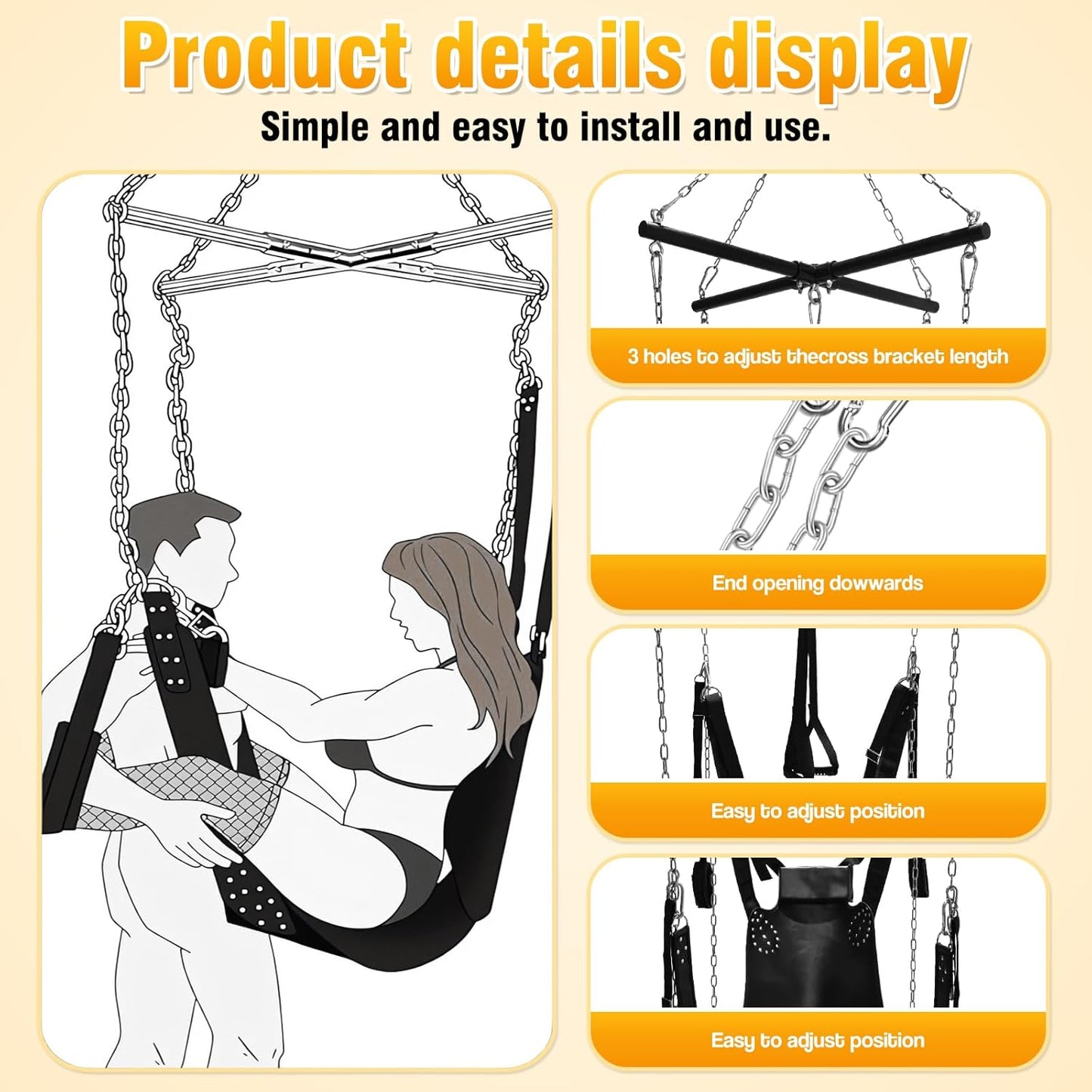 MidnightAnchor Ceiling 360 Sex Swing | 800 lb BDSM Swing Kit