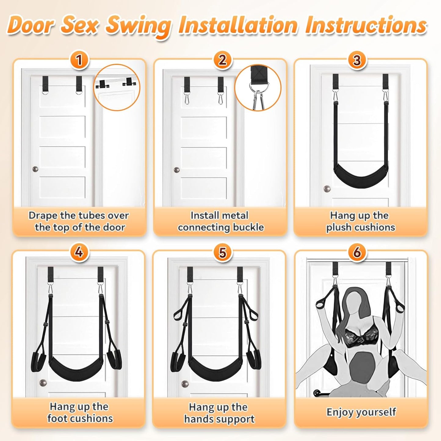 Sex Swing, Upgraded BDSM Bondage Sex Swings with Widened Thick Plush Seat Cushion Support & Adjustable Straps, Adult Swing Sex Furniture for Bedroom Kinky Sex Toys