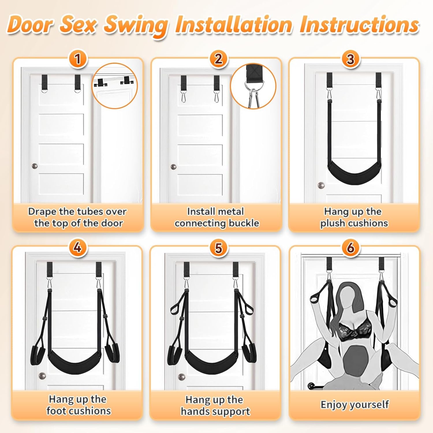 Sex Swing, Upgraded BDSM Bondage Sex Swings with Widened Thick Plush Seat Cushion Support & Adjustable Straps, Adult Swing Sex Furniture for Bedroom Kinky Sex Toys