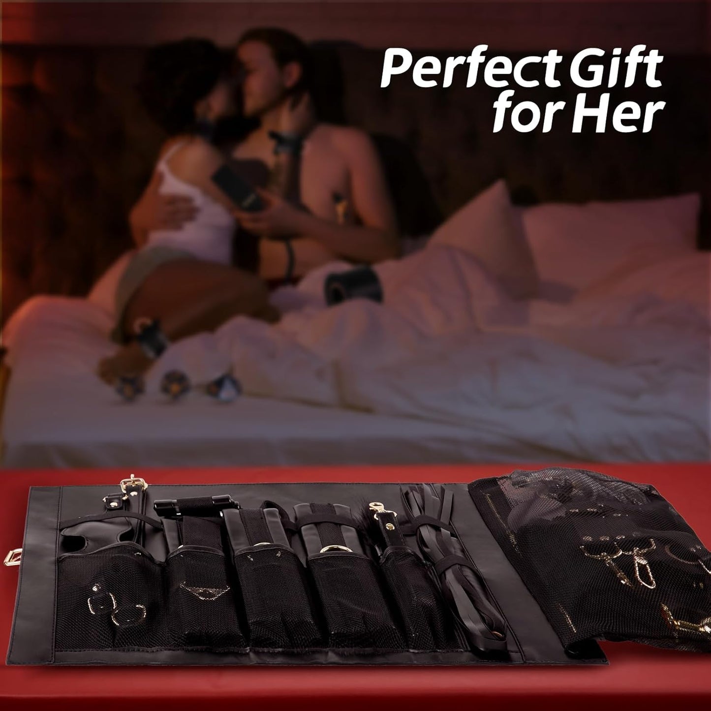 Sex Bondage Restraints Kit BDSM - 21PCS Leather Handcuffs Ankle Cuffs Furniture Restraint Accessories with Storage Bag Adult Sex Toys for Men Women Couples Foreplay | Black