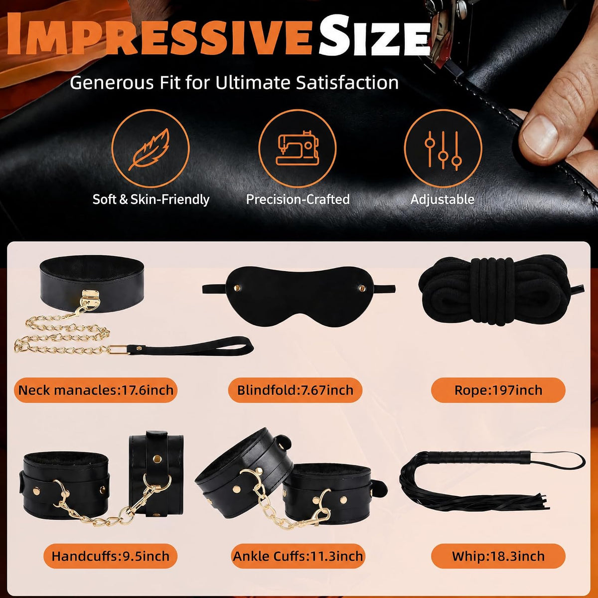 BlackTide 13-Piece BDSM Bondage Kit with Cuffs, Collar and Paddle