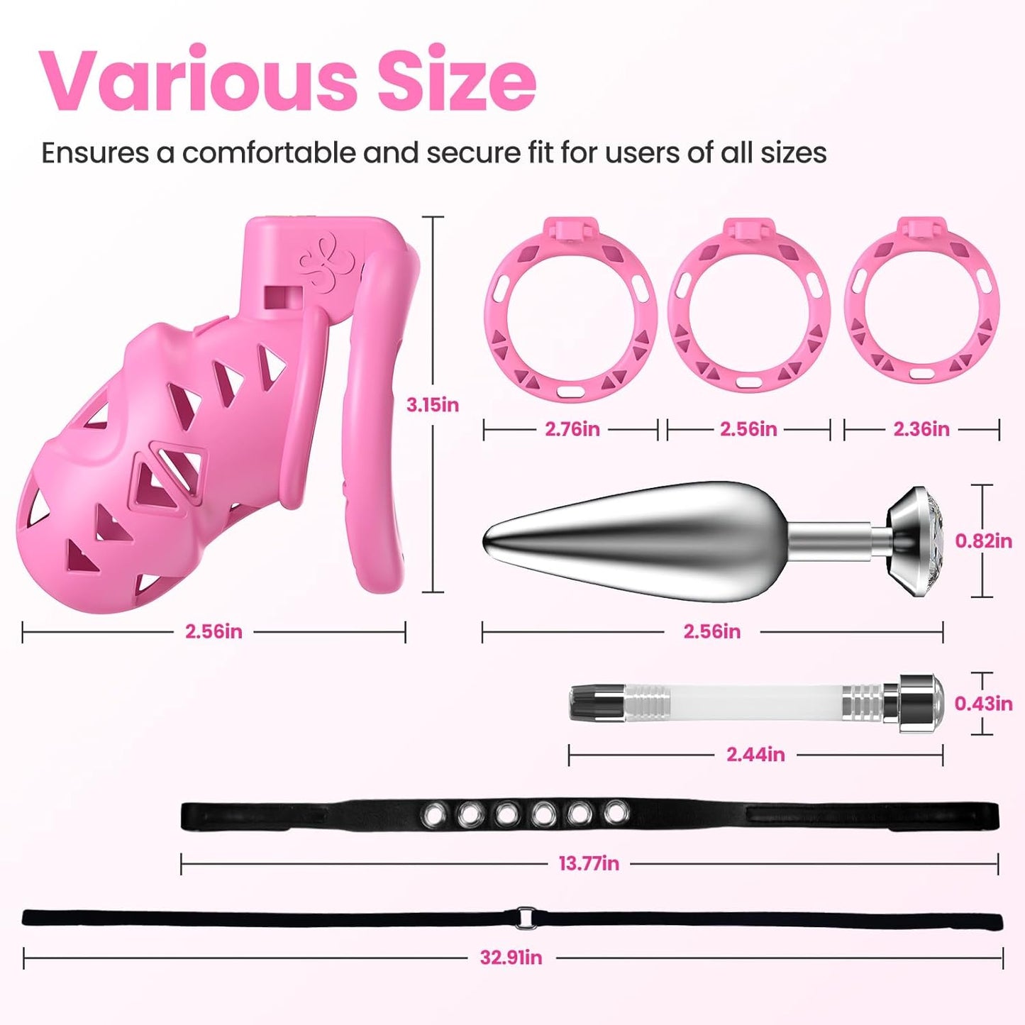 BlushControl Pink Chastity Cage Kit – Rings, Plug & Hidden Lock