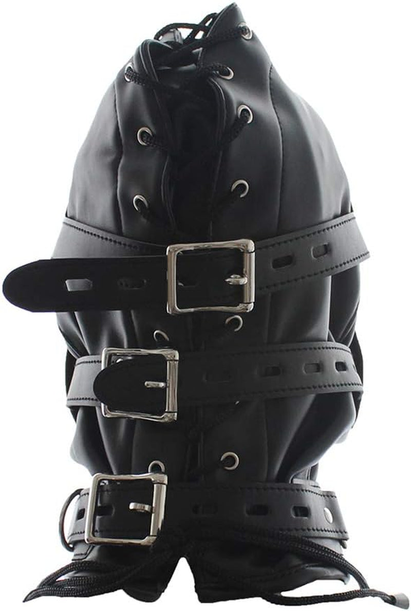 DuskShroud Leather Bondage Hood with Detachable Dildo Gag